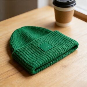 Acne Studios Green Ribbed Knit Beanie